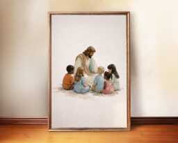 Soft Watercolor Jesus & Children Wall Decor - Christian Kids Room Printable - thumbnail 1