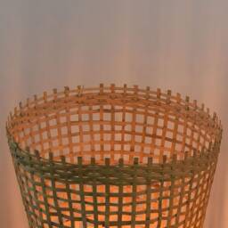Handwoven Bamboo Floor Lamp - Rustic Cone Light With Wooden Base - thumbnail 4