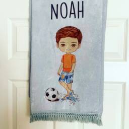 Boys Character Beach Towel, Personalised Holiday Sports