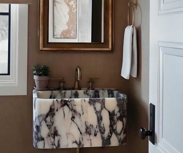 Hand Carved Calacatta Viola Marble Wall Mount Sink - image 1