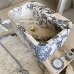 Hand Carved Calacatta Viola Marble Wall Mount Sink - thumbnail 3