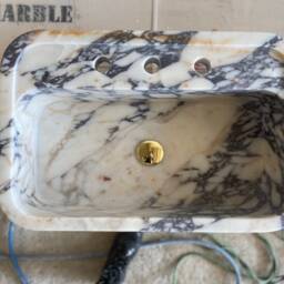 Hand Carved Calacatta Viola Marble Wall Mount Sink - thumbnail 2