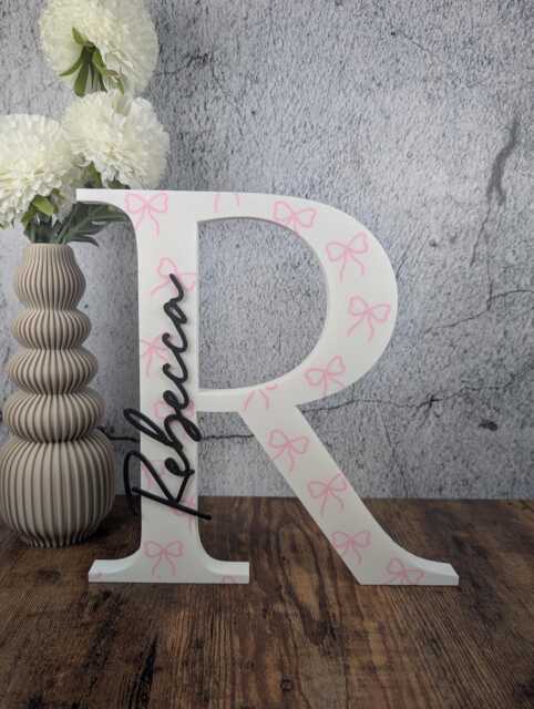 Personalised Letter Sign With Name, Custom Initial Bow Design, Girl Room Decor, Nurser, Baby Shower Gift - image 1