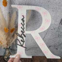 Personalised Letter Sign With Name, Custom Initial Bow Design, Girl Room Decor, Nurser, Baby Shower Gift - thumbnail 2