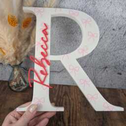 Personalised Letter Sign With Name, Custom Initial Bow Design, Girl Room Decor, Nurser, Baby Shower Gift - thumbnail 3