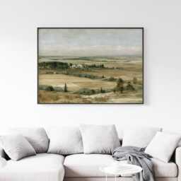 Farmhouse Landscape Poster, Neutral Countryside Wall Art, Rural Print - thumbnail 3