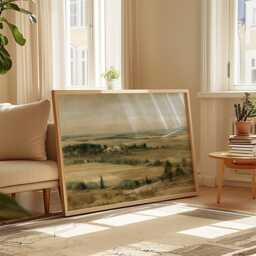 Farmhouse Landscape Poster, Neutral Countryside Wall Art, Rural Print - thumbnail 4