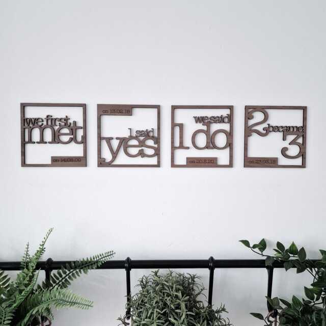 Love Story Personalised Wooden Wall Art With Special Date - Where We First Met, Got Engaged, Married Gift For Couples, Wedding Day - image 1