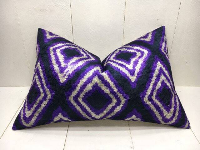 Ikat Silk Pillow Cover 16x24, Handwoven Accent Cushion - image 1