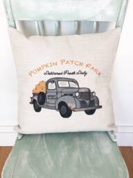 Pumpkin Patch Truck Linen Pillow Cover - Farmhouse Autumn Decor - thumbnail 1