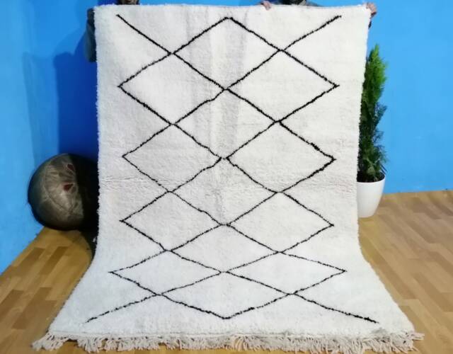 Authentic Beni Ourain Rug Moroccan Wool, Custom Size - 7.20 Ft X 5.10 Ft - image 1