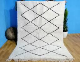 Authentic Beni Ourain Rug Moroccan Wool, Custom Size - 7.20 Ft X 5.10 Ft - thumbnail 1