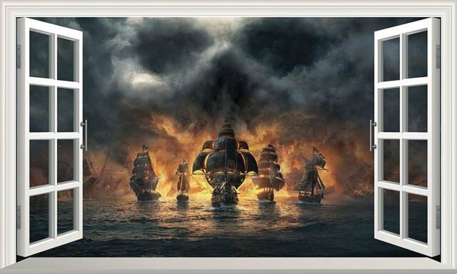 Ghost Pirate Ship Pirates Flag Magic Window Wall Art Self Adhesive Sticker Decal Print Graphic Design Poster 1M Or 1.5M Wide