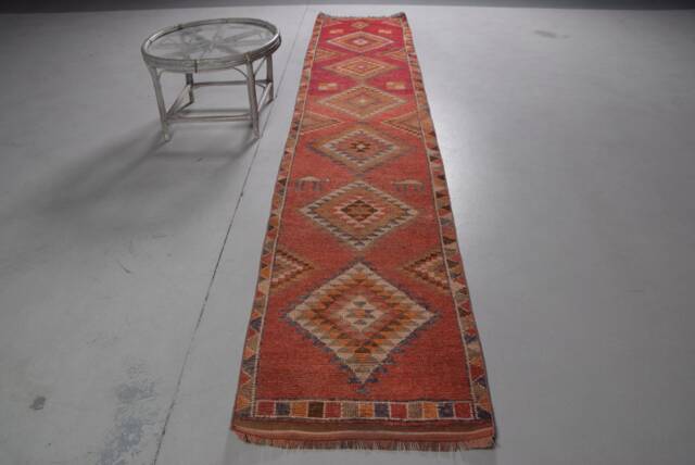 Rugs For Living Room, Vintage Rug, Red Oriental Rugs, Herki 2.4x12.5 Ft Area , Antique Turkish Bohemian Dining Room Rug - image 1
