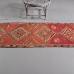 Rugs For Living Room, Vintage Rug, Red Oriental Rugs, Herki 2.4x12.5 Ft Area , Antique Turkish Bohemian Dining Room Rug - thumbnail 3