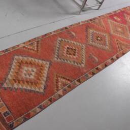 Rugs For Living Room, Vintage Rug, Red Oriental Rugs, Herki 2.4x12.5 Ft Area , Antique Turkish Bohemian Dining Room Rug - thumbnail 2