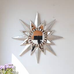 Peruvian Silver Star Sun Mirror 50 cm Handmade Wall Decor - Carved Wood Round Artistic Statement For Living Room Bathroom - thumbnail 2