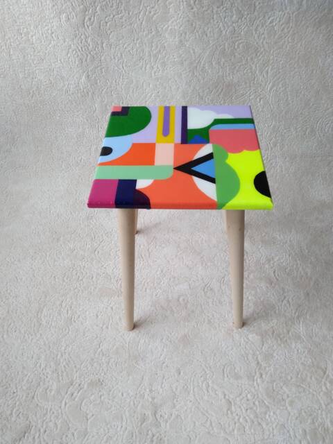 Colorful Abstract Resin Side Table Funky Pop Art Coffee Table - image 1