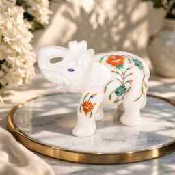 Marble Inlay Elephant Figurine - White Home Decor Accent - thumbnail 3