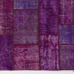 Handmade Turkish Patchwork Rug Purple Wool, Cotton - 5x8 Feet - thumbnail 3