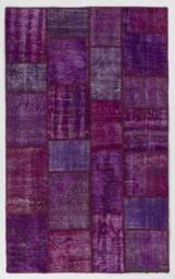 Handmade Turkish Patchwork Rug Purple Wool, Cotton - 5x8 Feet - thumbnail 1