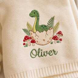 Personalized Embroidered Baby Blanket, Dinosaur Nursery Gift, Custom Name Newborn Keepsake, Shower Dino Decor - thumbnail 2