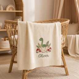 Personalized Embroidered Baby Blanket, Dinosaur Nursery Gift, Custom Name Newborn Keepsake, Shower Dino Decor - thumbnail 3