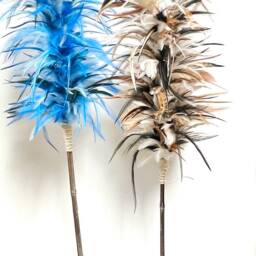 Hawaiian Feather Kahili, Custom Pono Home Decor, Black Bamboo Base - thumbnail 4