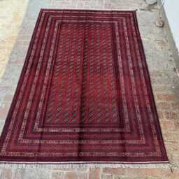 6x9 Handmade Afghan Bukhara Wool Rug in Red - Traditional Oriental Pattern Elegant Area Carpet For Lounge, Dining Space Or Studio - thumbnail 2