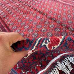 6x9 Handmade Afghan Bukhara Wool Rug in Red - Traditional Oriental Pattern Elegant Area Carpet For Lounge, Dining Space Or Studio - thumbnail 4