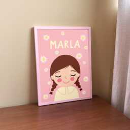 Personalized Portrait Girl Brown Hair With Daisy Flower - Custom Nursery Wall Art Name - thumbnail 1