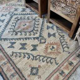 Jute Punja Hand-Woven Rug - Natural & Charcoal Geometric Design - 150 X 240cm - thumbnail 3