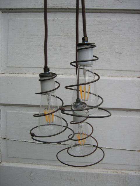 Vintage Bed Spring 3 Light Chandelier - image 1