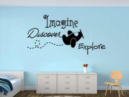 Imagine Discover Explore With Flying Plane Vinyl Wall Sticker Decal Perfect For Above Bed, Crib, in A Playroom, Toy Room, Boy Nursery #qi - thumbnail 1