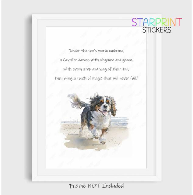 Cavalier King Charles Spaniel Tri Dog Print, Beach Poem Unframed A4 Fun Novelty Quote, Lovely Wall Art/Gift Birthday Xmas Poster - image 1