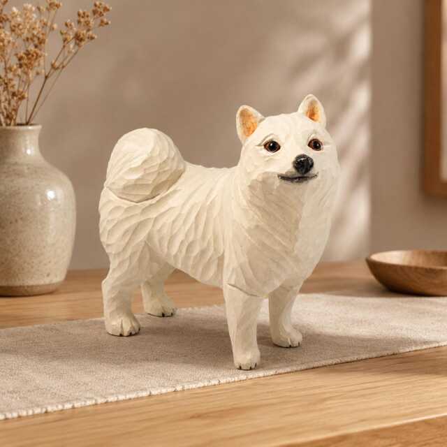 Handcarved White Spitz Dog Figurine Wooden Puppy Statue Rustic Shelf Decor Pet Memorial Gift Carved Samoyed Sculpture Lover Present - image 1