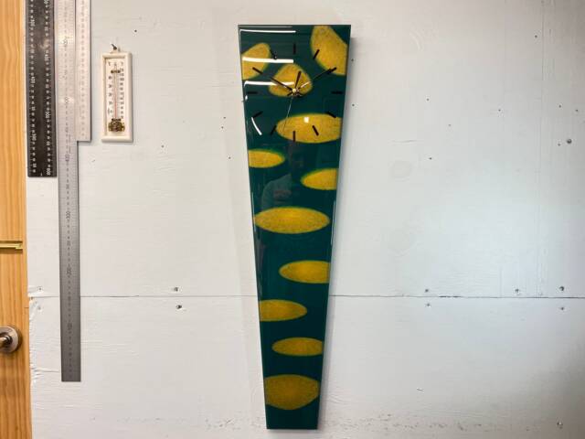 70cm Long Narrow Dark Green & Gold Abstract Resin Wall Clock, Modern Unusual Home Decor - image 1
