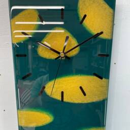 70cm Long Narrow Dark Green & Gold Abstract Resin Wall Clock, Modern Unusual Home Decor - thumbnail 3
