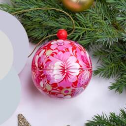 Small Hand Painted Christmas Balls Made Of Wood - Box For Gifts in Petrykivka Style, Decorations, Ornaments - thumbnail 1