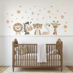 Safari Animal Wall Stickers Neutral Nursery Decor Lion Zebra Giraffe Flamingo Decals Jungle Baby Room - thumbnail 2