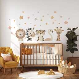 Safari Animal Wall Stickers Neutral Nursery Decor Lion Zebra Giraffe Flamingo Decals Jungle Baby Room - thumbnail 3