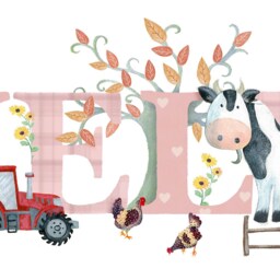 Farmyard Name Illustration Print Childrens Kids Baby Nursery Decor Wall Art Frame Farm Animals Cow Tractor New Shower Personalised Gift - thumbnail 3