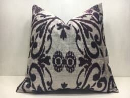 Handwoven Silk Ikat Pillow Cover, Turkish Decor - 20x20 - thumbnail 1