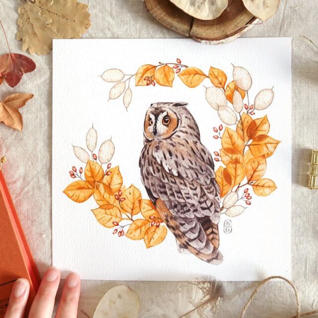 Watercolor Illustration - Long-Eared Owl Print To Frame Art Print, Wall Decoration - image 1