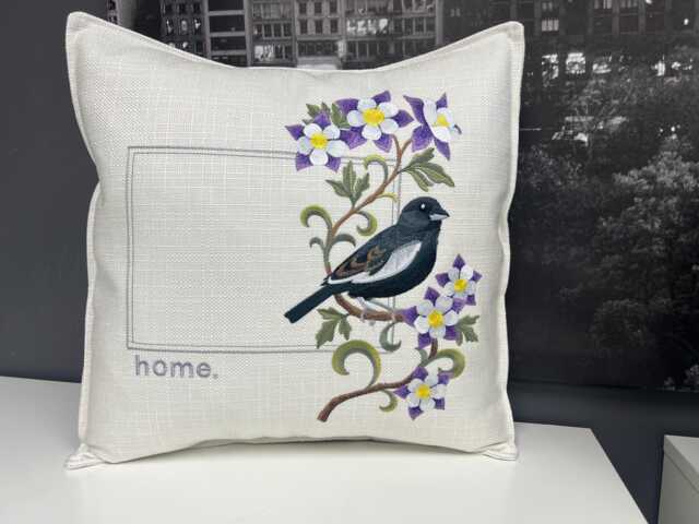 Colorado Lark Bunting & Columbine Medley. Embroidered With Feather Insert - image 1