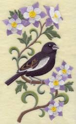 Colorado Lark Bunting & Columbine Medley. Embroidered With Feather Insert - thumbnail 3
