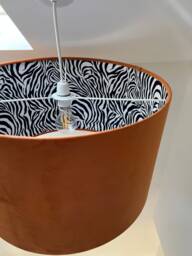 Burnt Orange Velvet Drum Lampshade, Double Sided Lampshade With Zebra Print Cotton Interior, Ceiling Light Shade - thumbnail 1