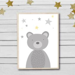 Nursery Prints Set Of 3 Animal For Nursery Bear Grey Unisex Yellow - thumbnail 3