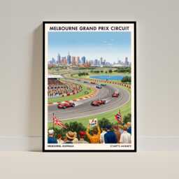 Melbourne Grand Prix Circuit F1 Track Travel Poster - Australia Illustration Modern Race Art Print - thumbnail 1