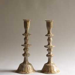 Pair Of Tall Carved Ceramic Candleholders - thumbnail 2
